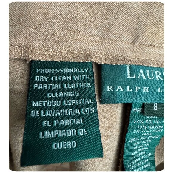 LAUREN Ralph Lauren Khaki Brown Leather Patch Equestrian Trousers Womens SZ 8 - Picture 7 of 8